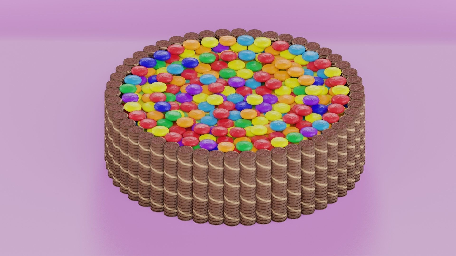 Two cakes Rainbow with wafer rolls and candy 3D model_1