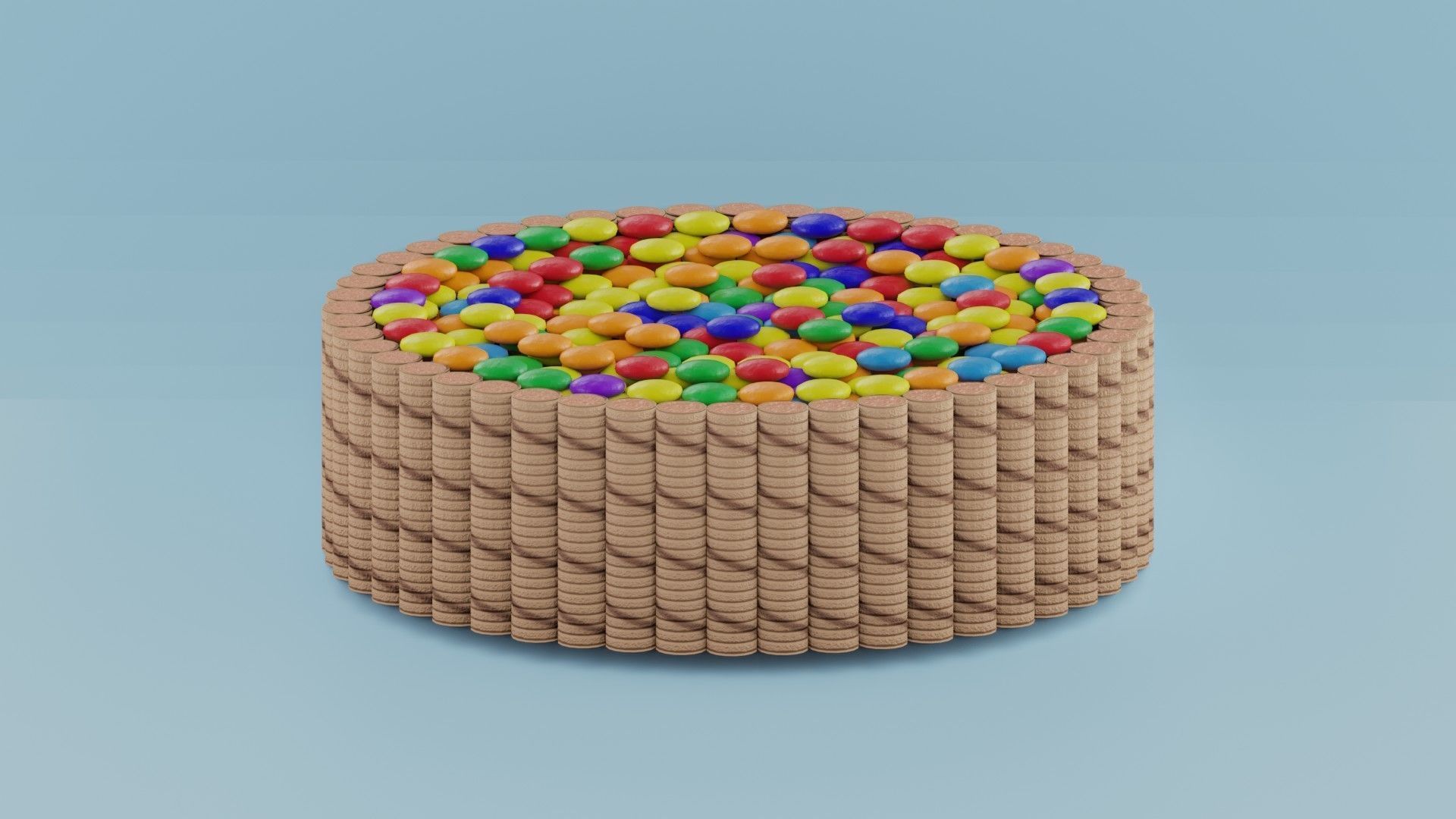 Two cakes Rainbow with wafer rolls and candy 3D model_4
