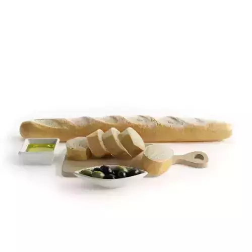 Food Bread Olives And Olive Oil 3D model