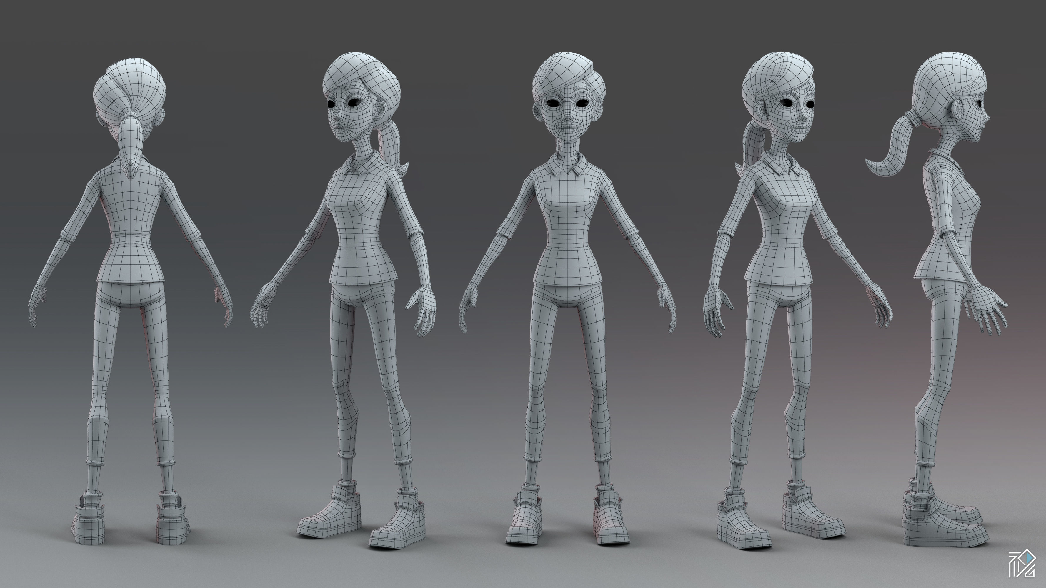 Teacher cartoon girl pointing at camera 3D model_18