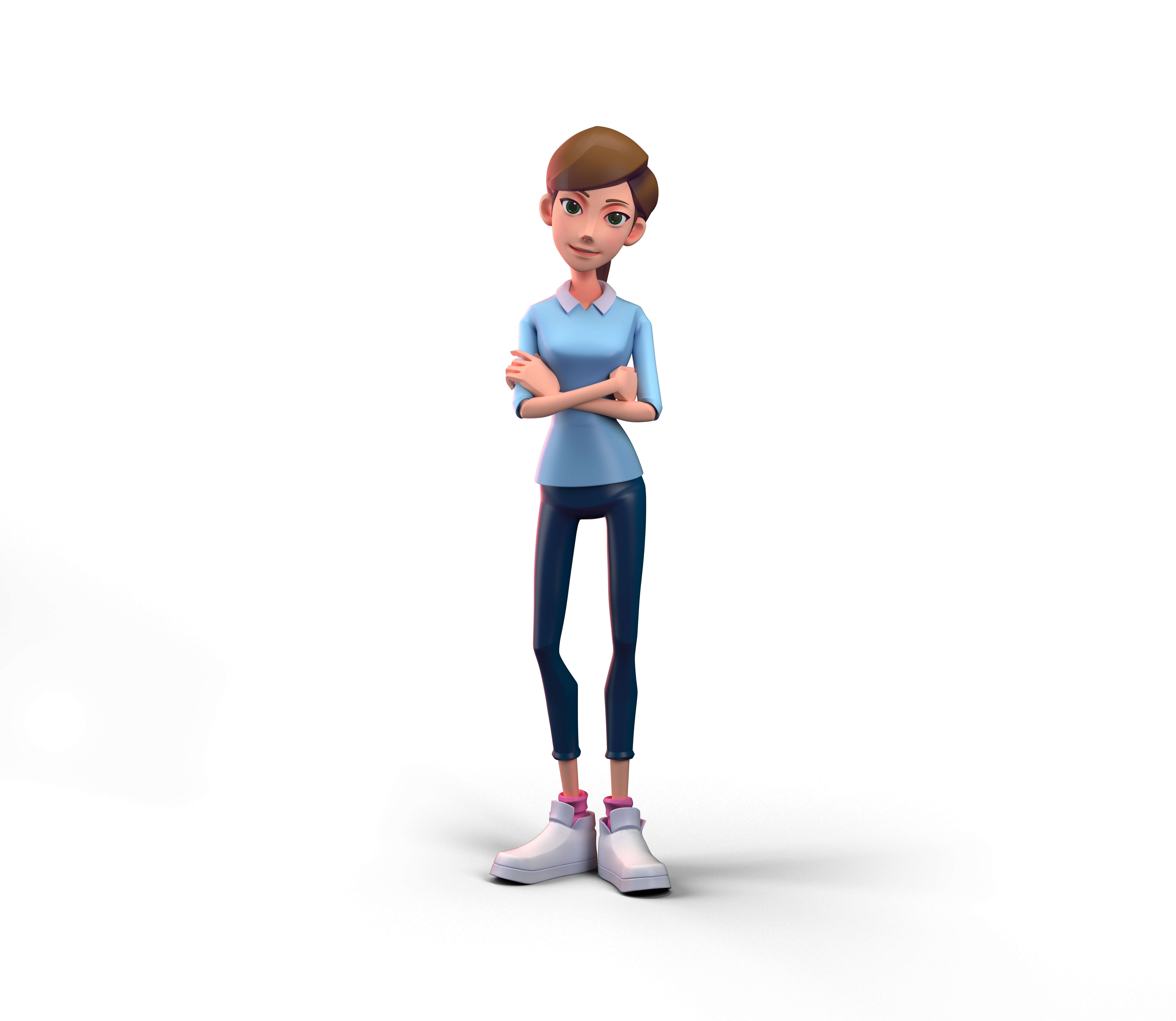 Teacher cartoon girl pointing at camera 3D model_8