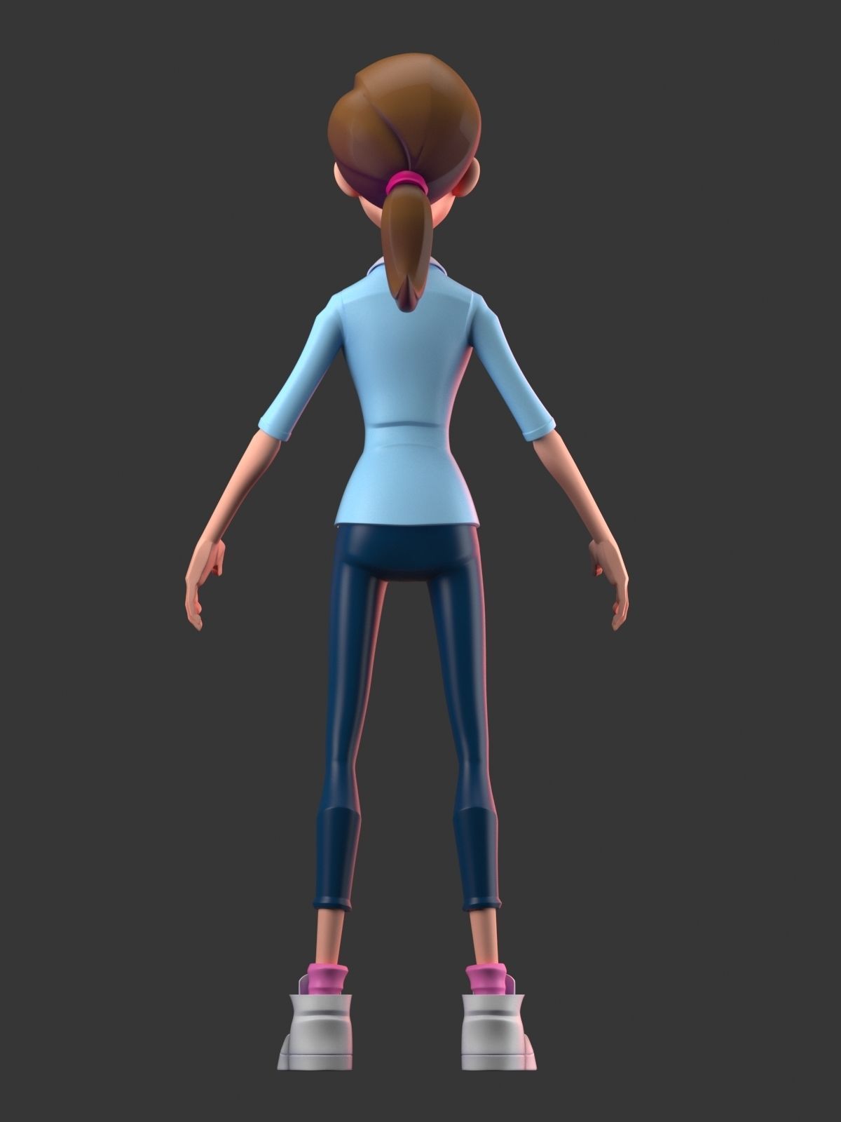 Teacher cartoon girl pointing at camera 3D model_3