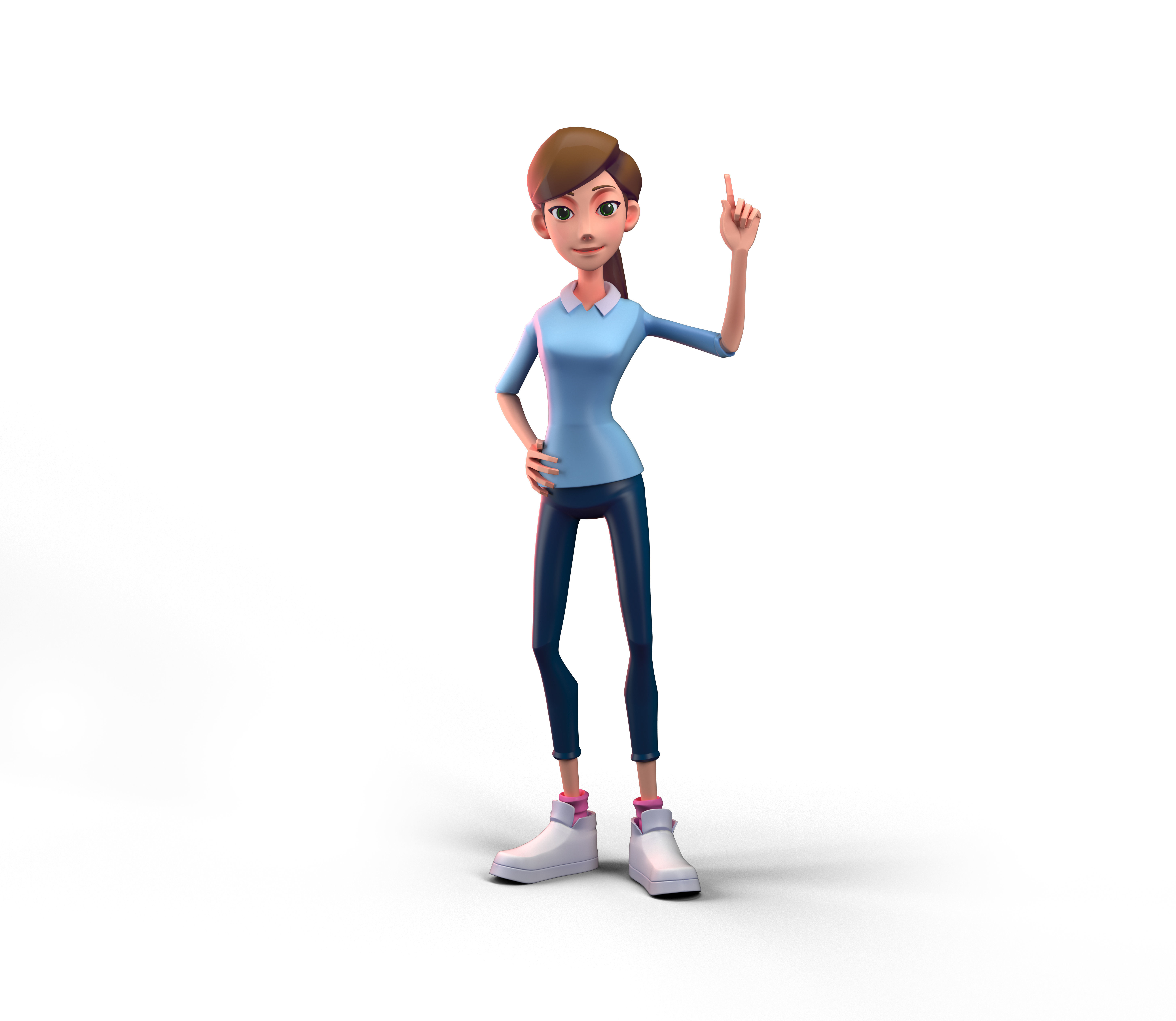 Teacher cartoon girl pointing at camera 3D model_7
