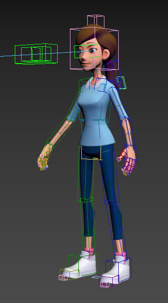 Teacher cartoon girl pointing at camera 3D model_10