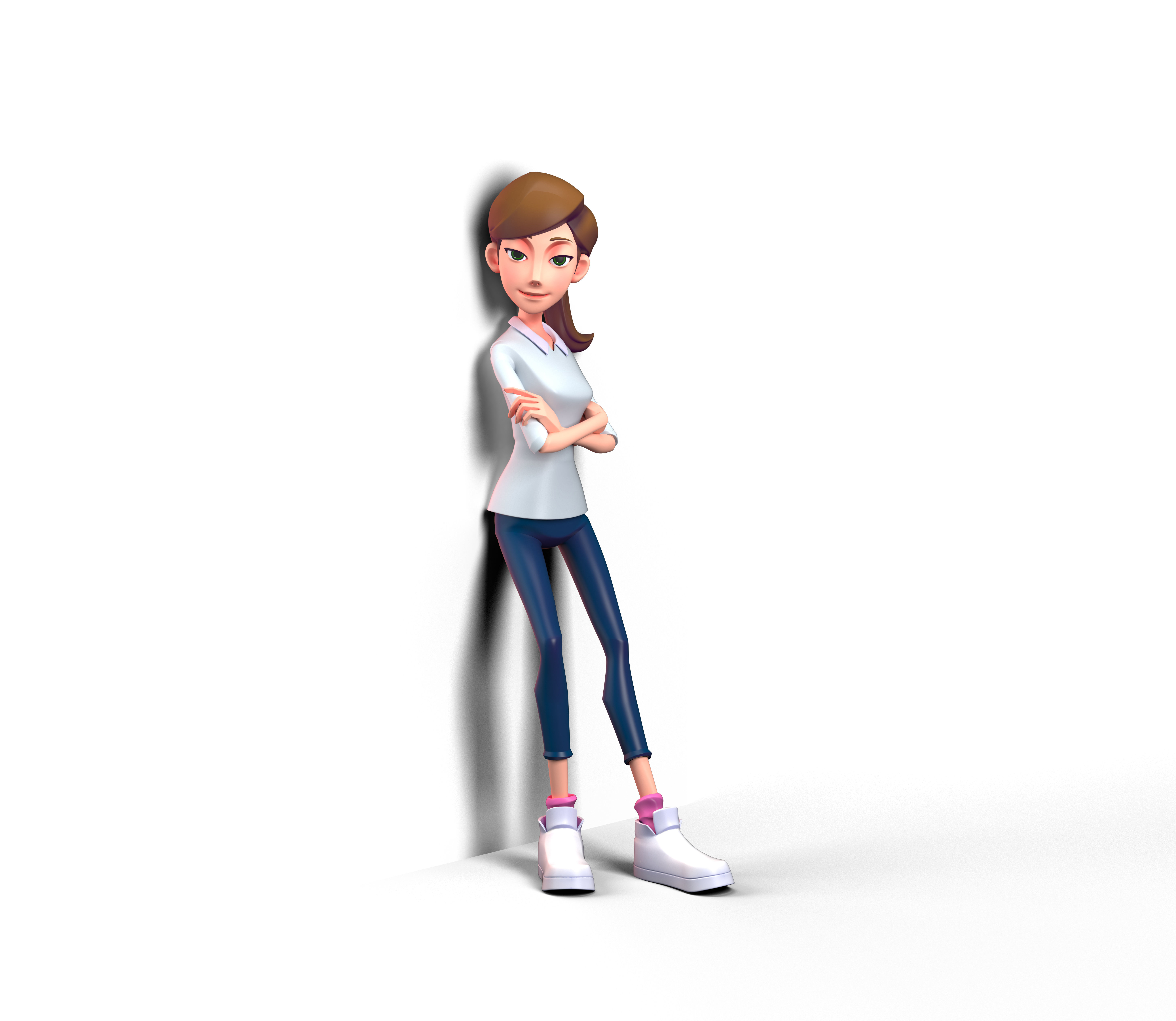 Teacher cartoon girl pointing at camera 3D model_9