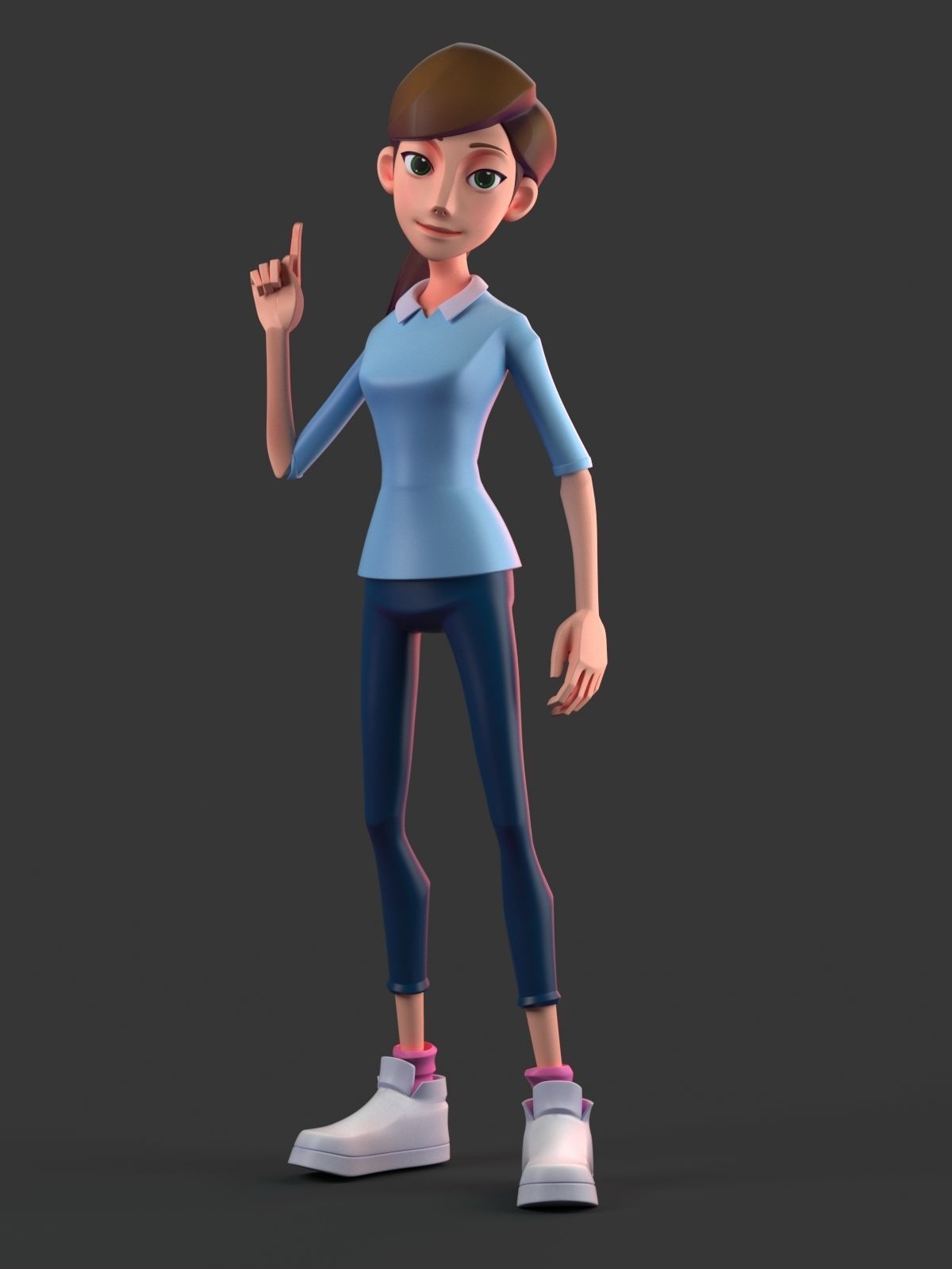 Teacher cartoon girl pointing at camera 3D model_6