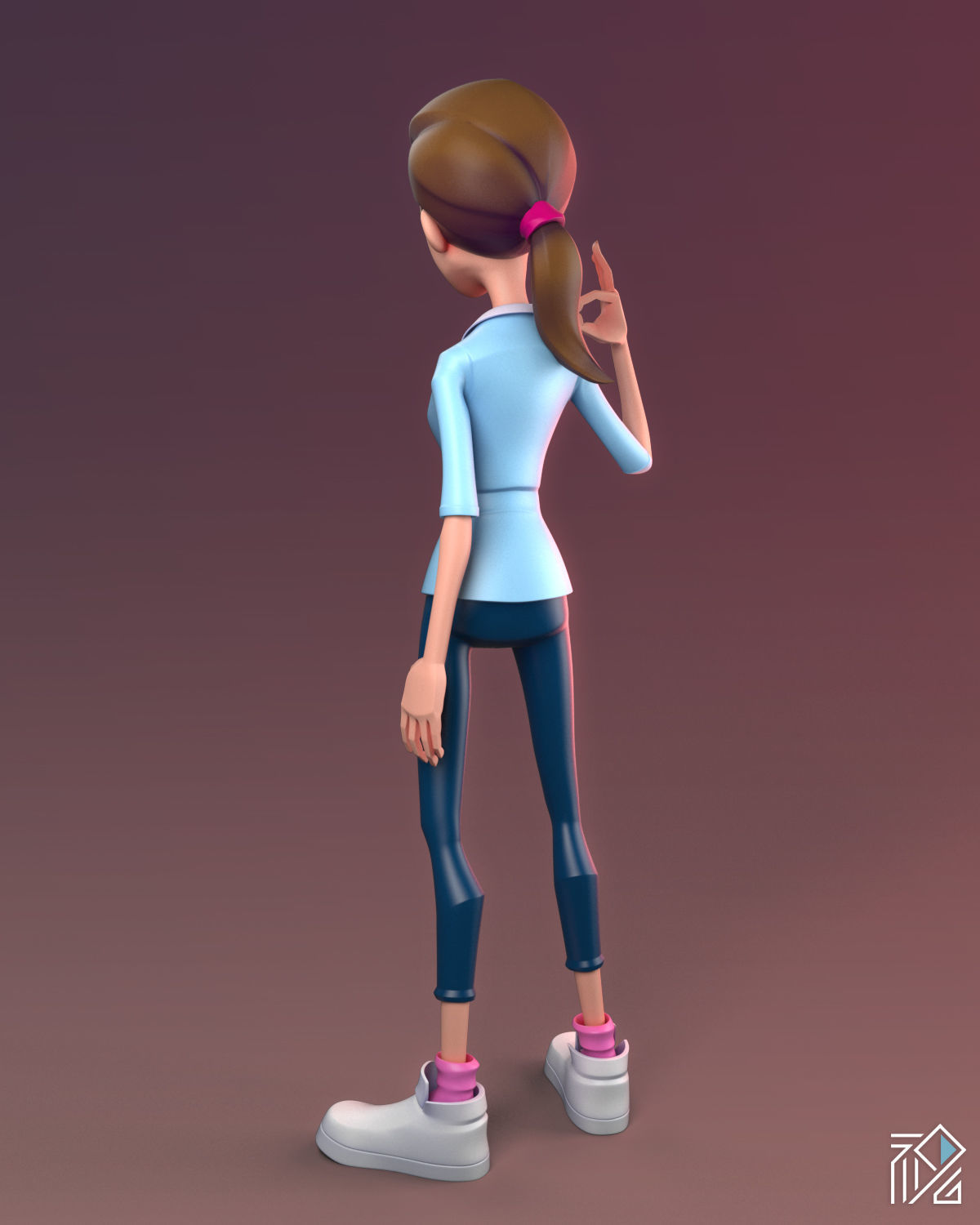 Teacher cartoon girl pointing at camera 3D model_14