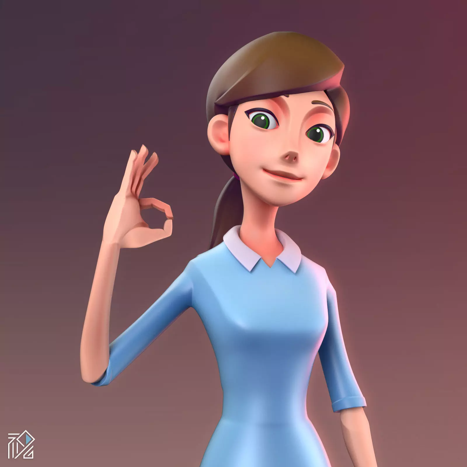 Teacher cartoon girl pointing at camera 3D model_0