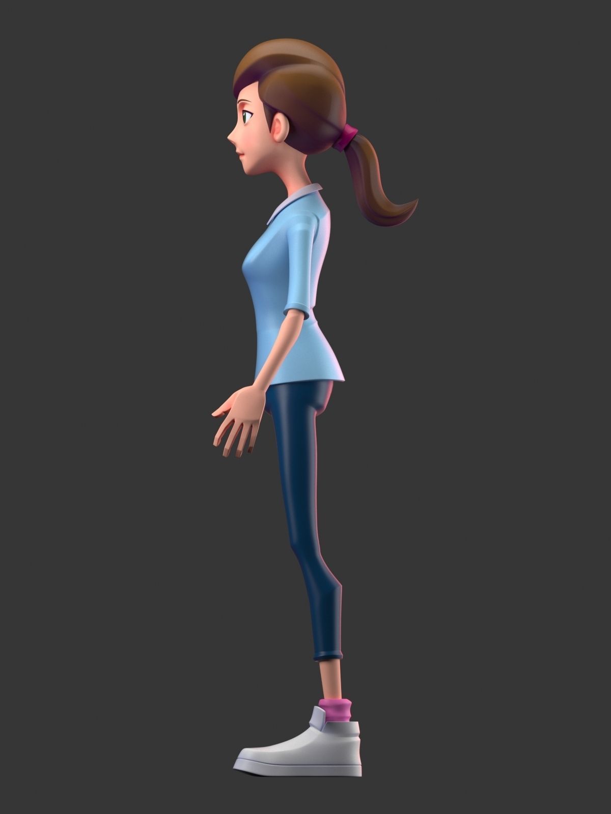 Teacher cartoon girl pointing at camera 3D model_4