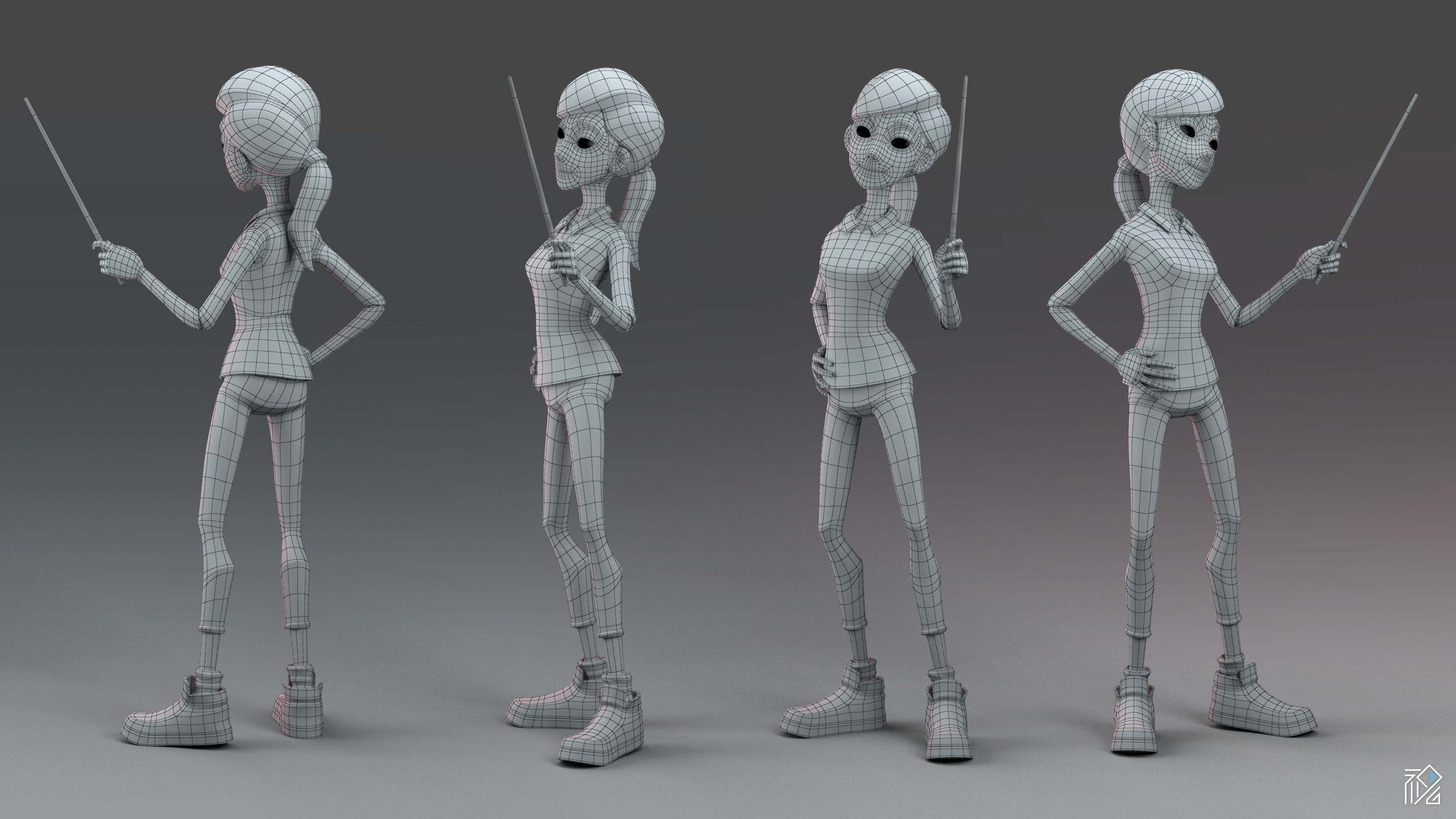 Teacher cartoon girl pointing at camera 3D model_17