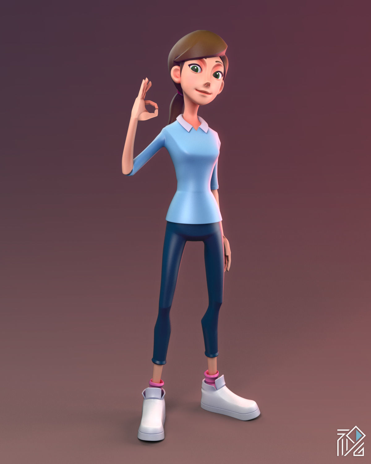 Teacher cartoon girl pointing at camera 3D model_13