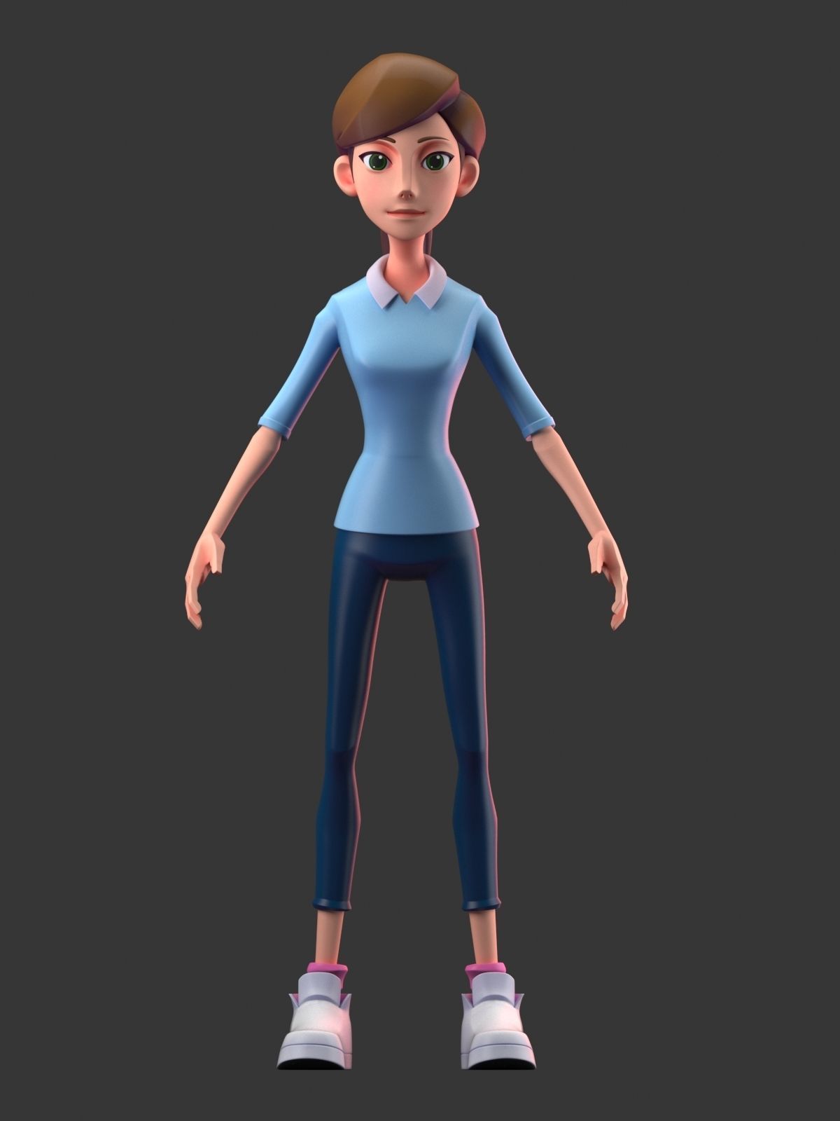 Teacher cartoon girl pointing at camera 3D model_19