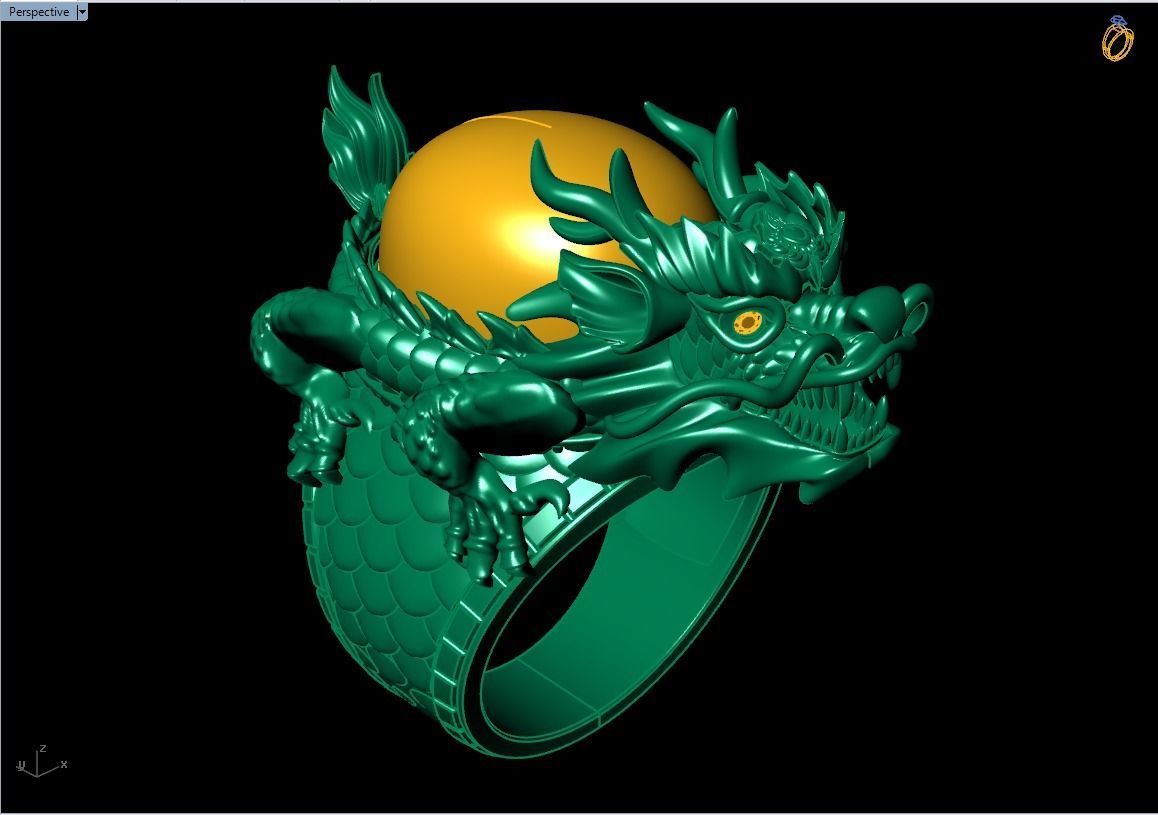 Dragon Turtle Ring - Dragon Ring - Oval Mens Stone Ring - N852 3D print model_4