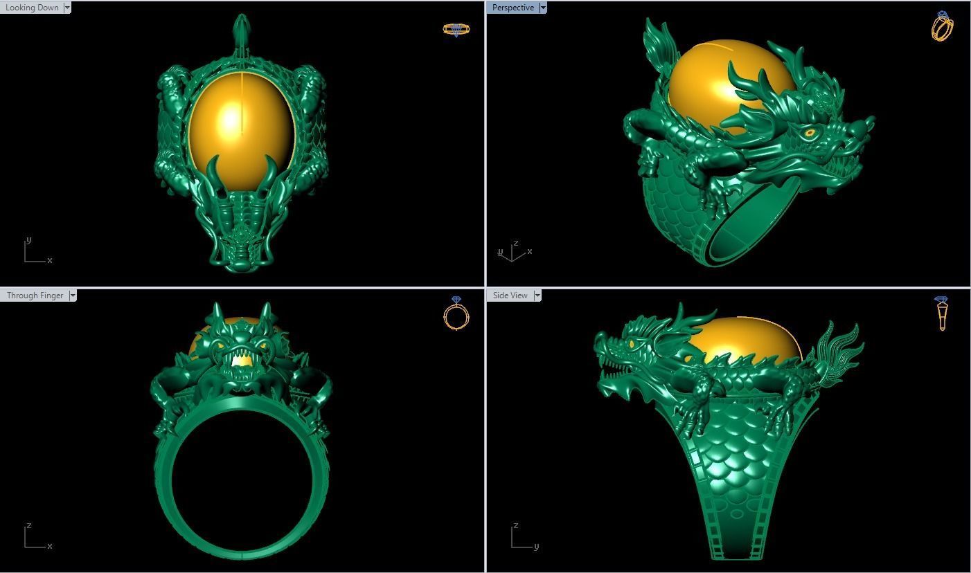 Dragon Turtle Ring - Dragon Ring - Oval Mens Stone Ring - N852 3D print model_6