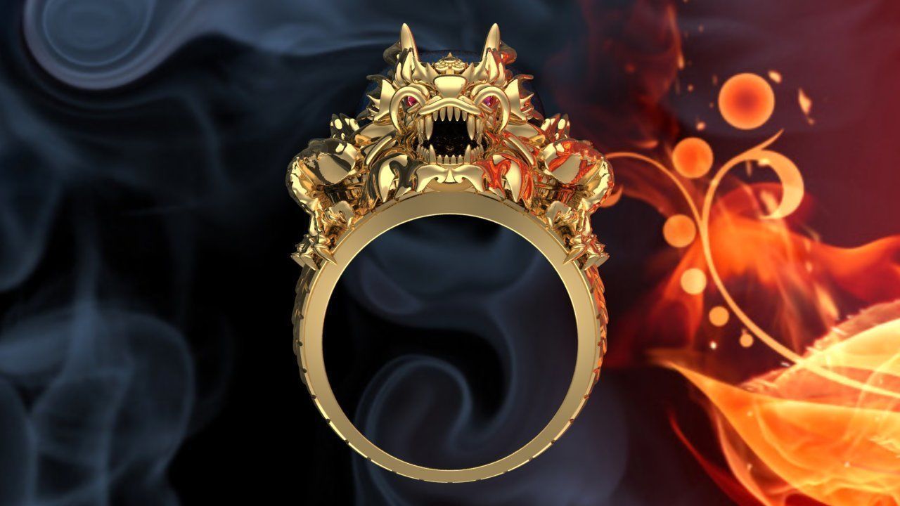 Dragon Turtle Ring - Dragon Ring - Oval Mens Stone Ring - N852 3D print model_3