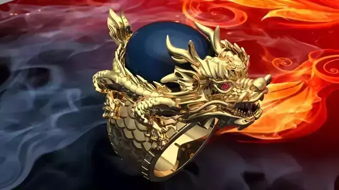 Dragon Turtle Ring - Dragon Ring - Oval Mens Stone Ring - N852