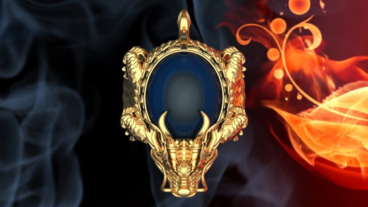 Dragon Turtle Ring - Dragon Ring - Oval Mens Stone Ring - N852 3D print model_2