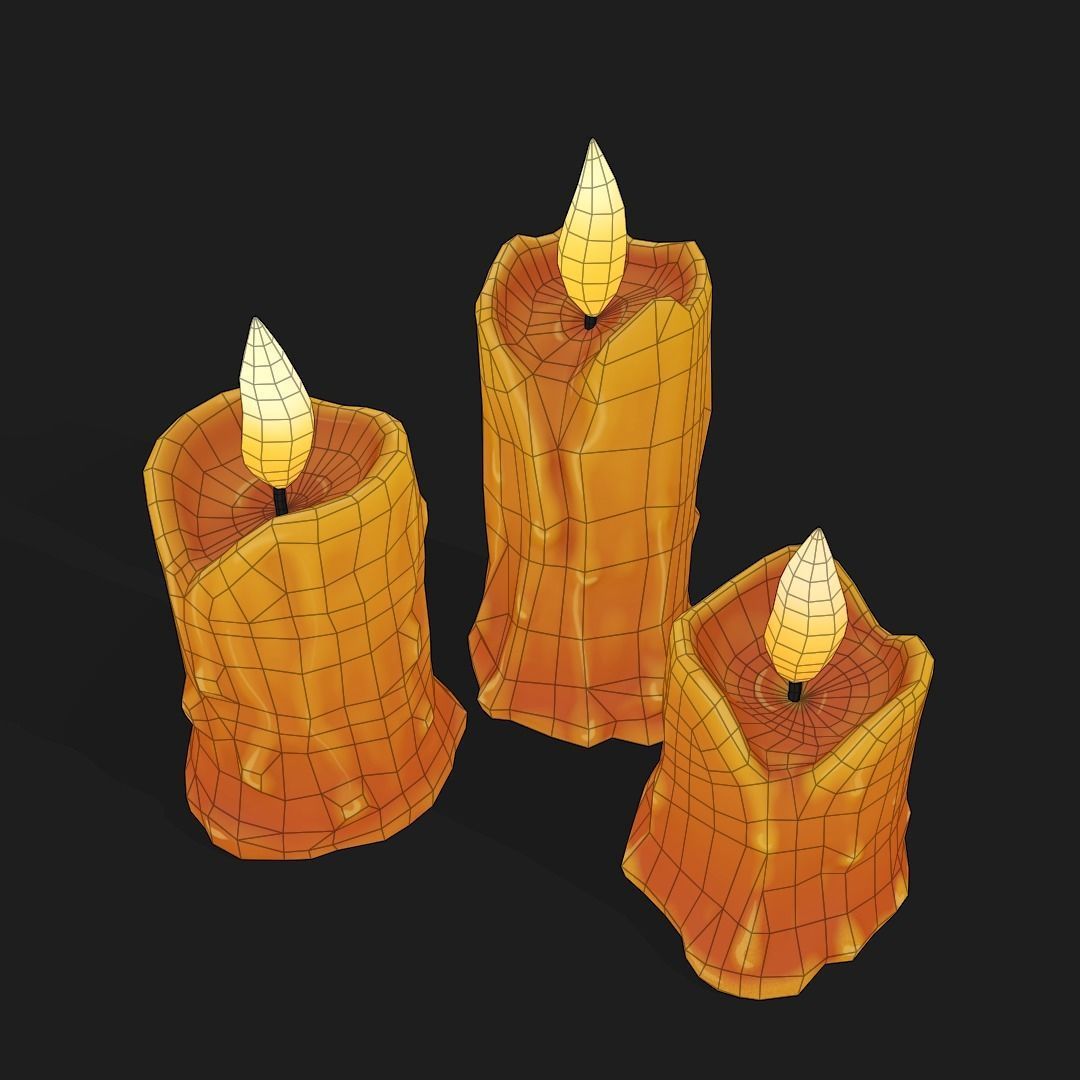 Stylized Melted Candles Pbr Low-poly 3D model_10