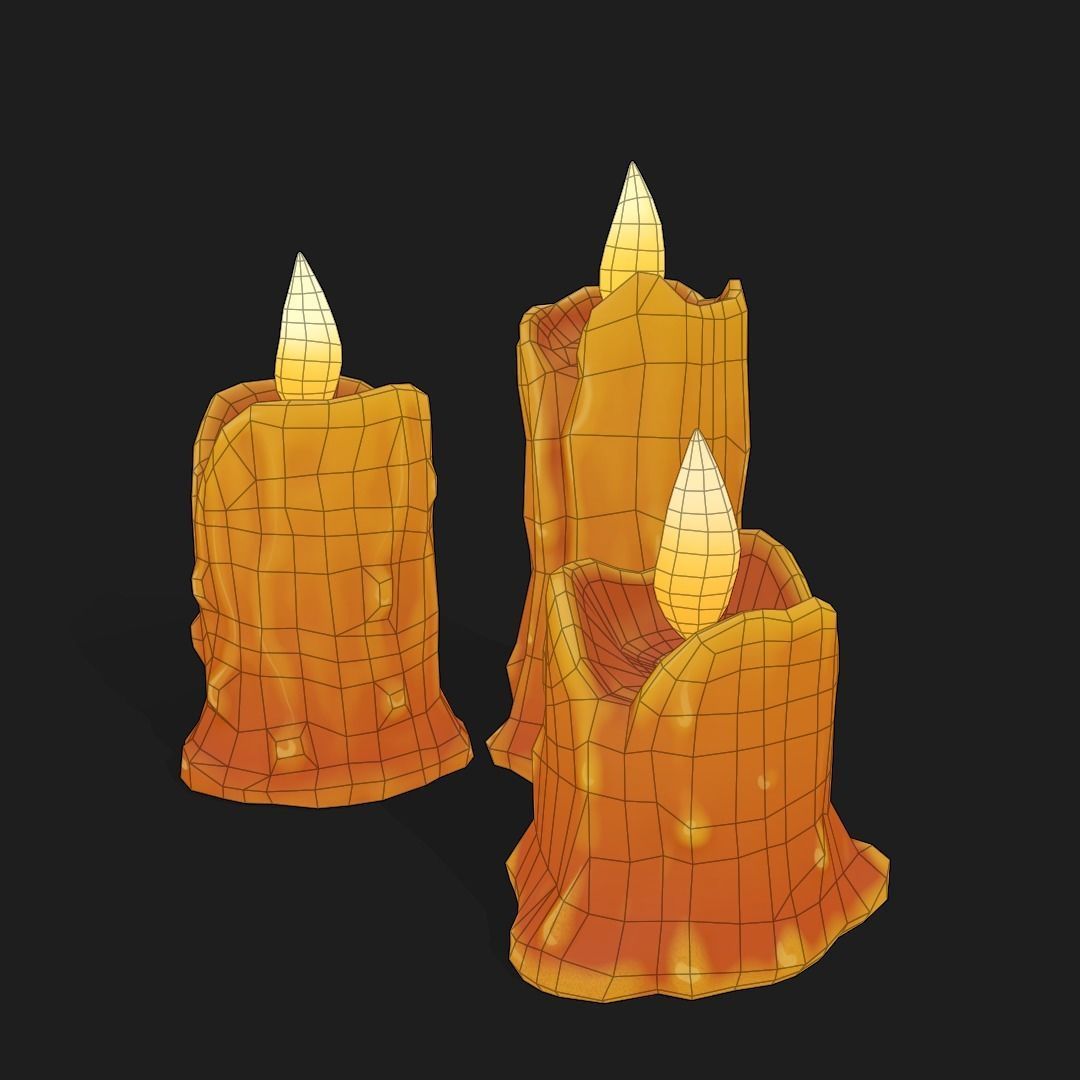 Stylized Melted Candles Pbr Low-poly 3D model_11