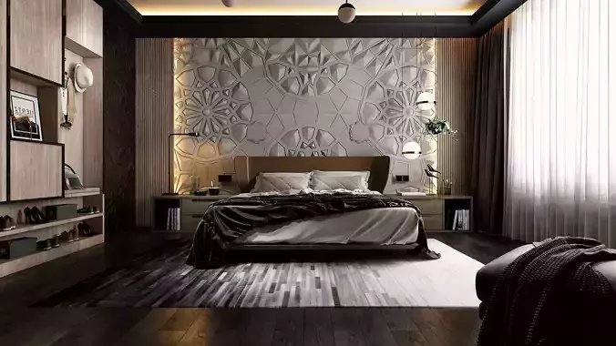 Modern Bedroom interior scene