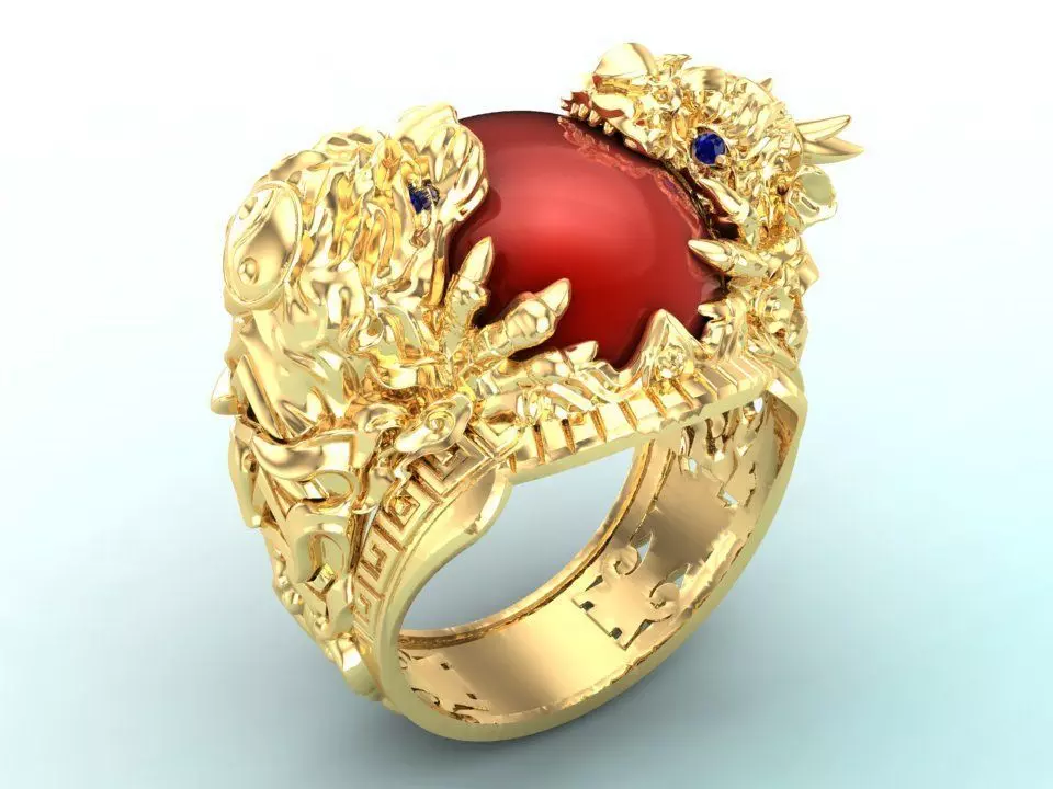 Dragon Tiger Ring - Dragon ring - Tiger ring - N334 3D print model
