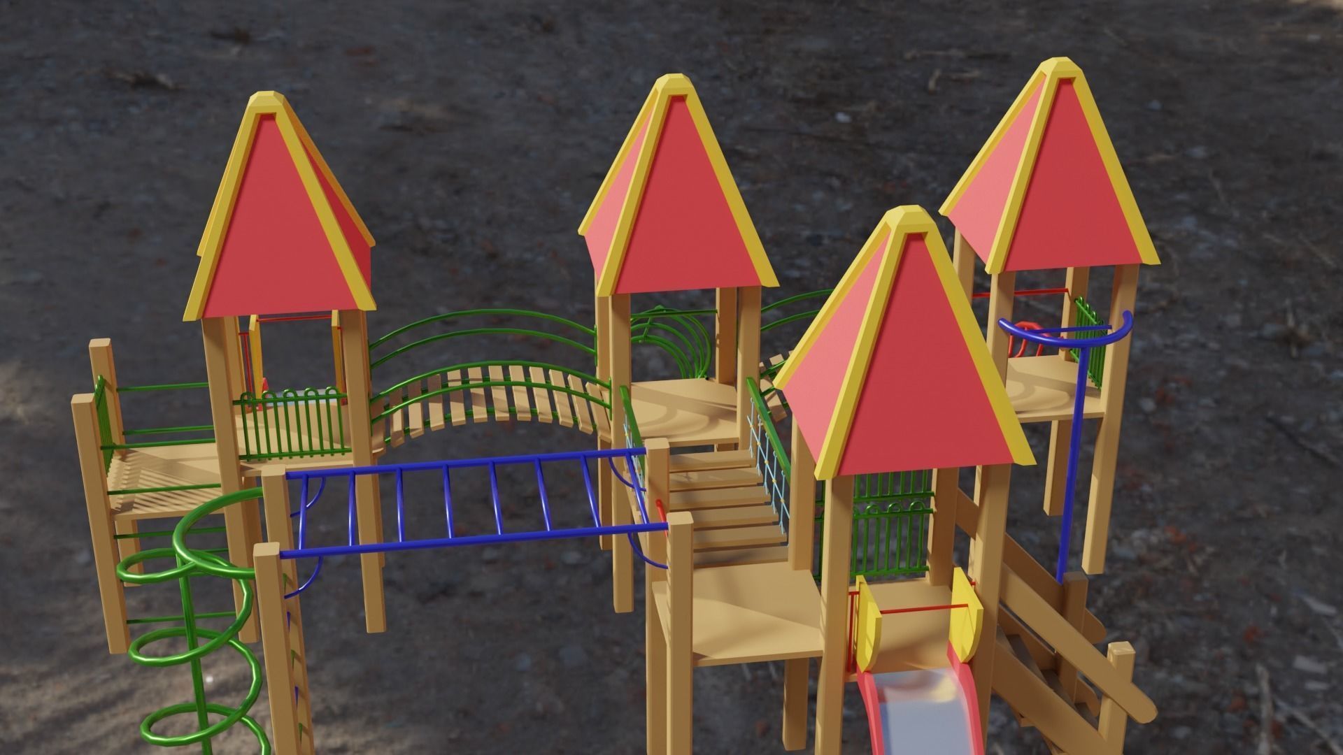 Low-Poly Playground in sky Low-poly 3D model_6