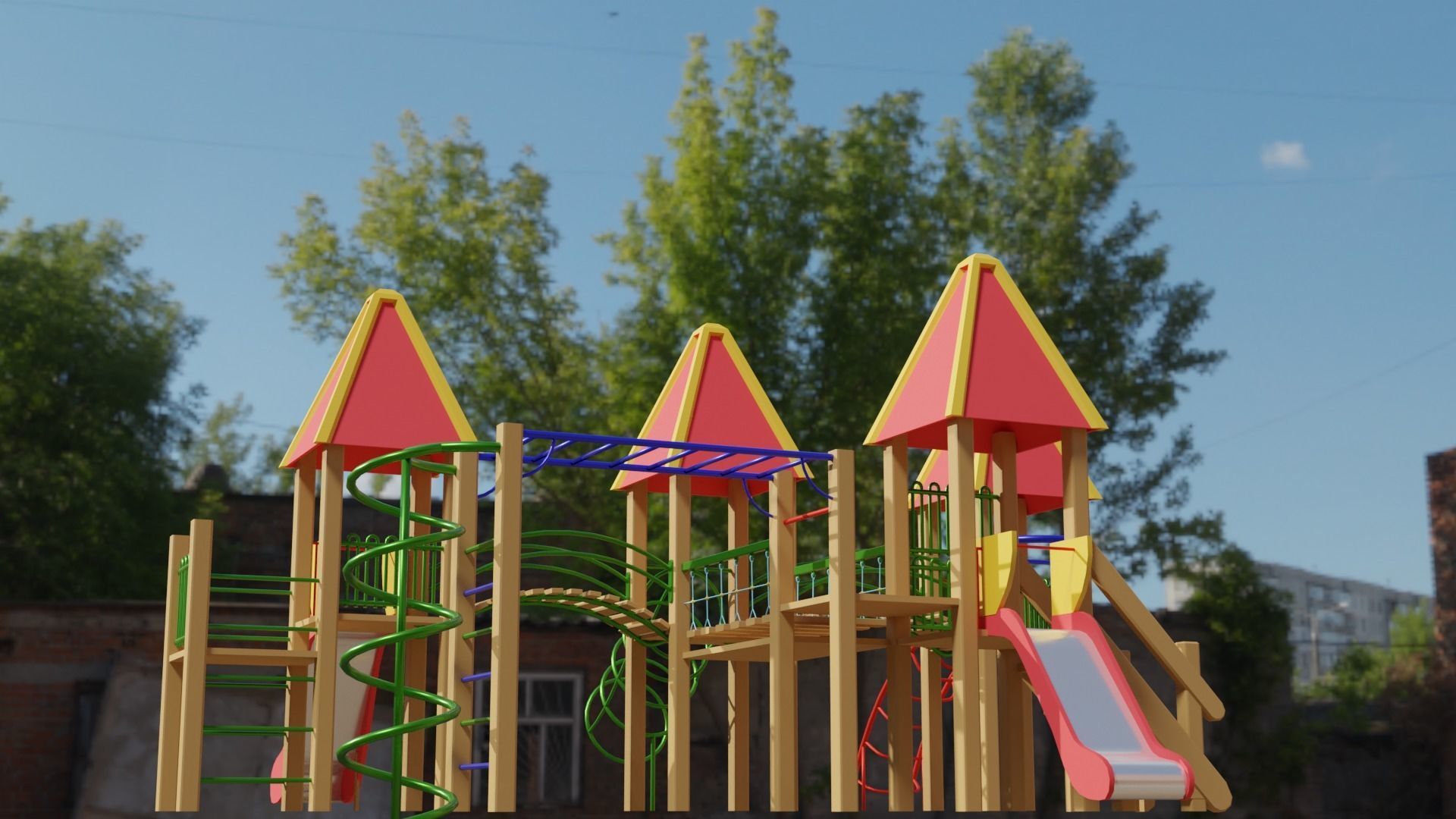 Low-Poly Playground in sky Low-poly 3D model_3