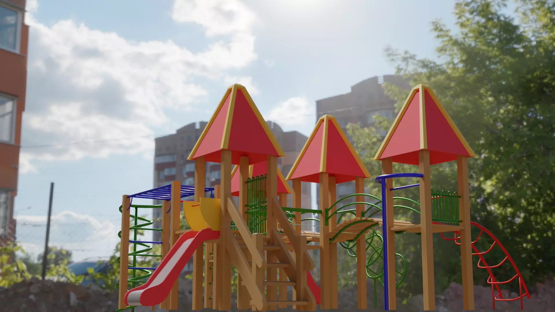 Low-Poly Playground in sky Low-poly 3D model_0