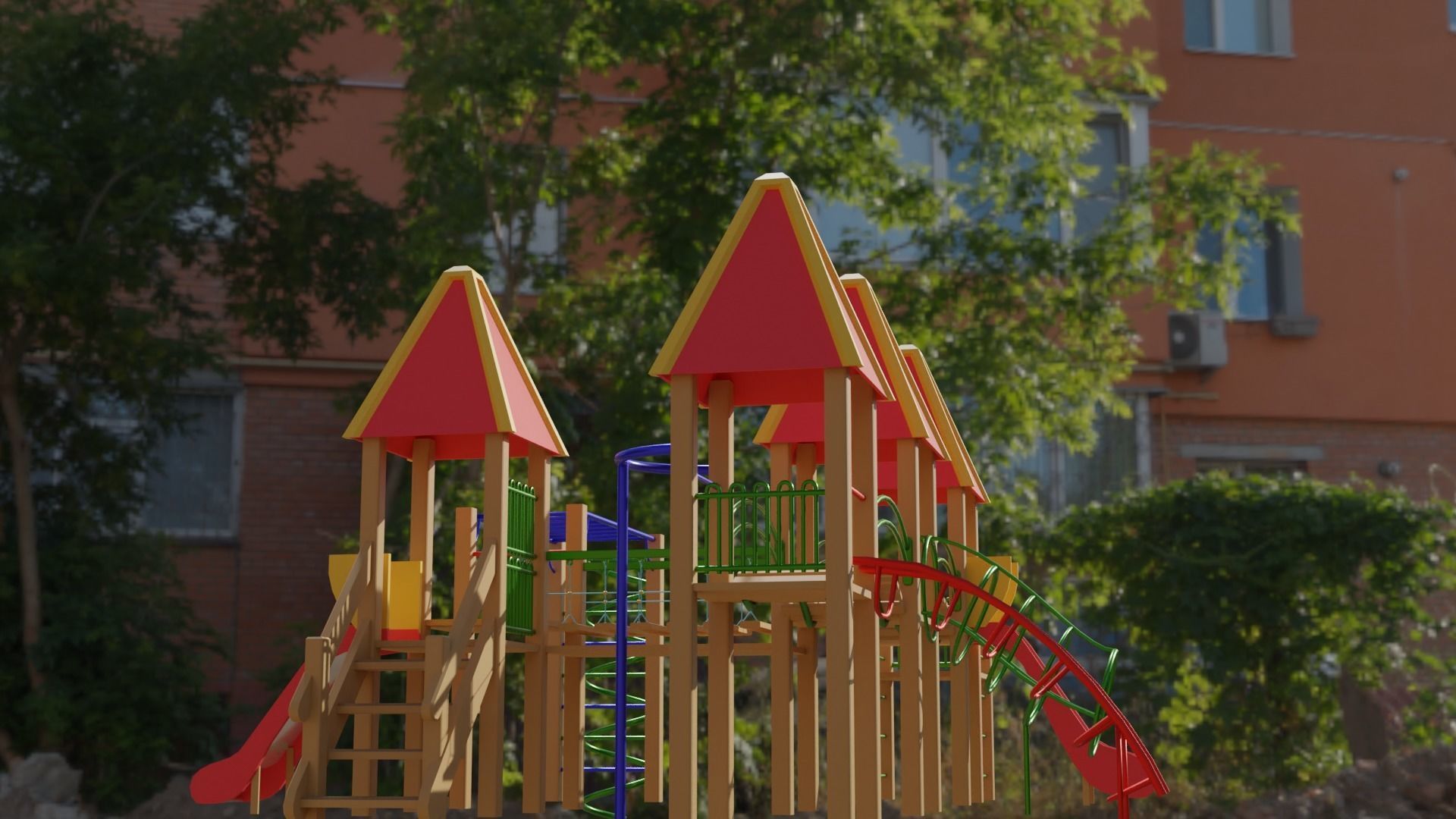 Low-Poly Playground in sky Low-poly 3D model_2