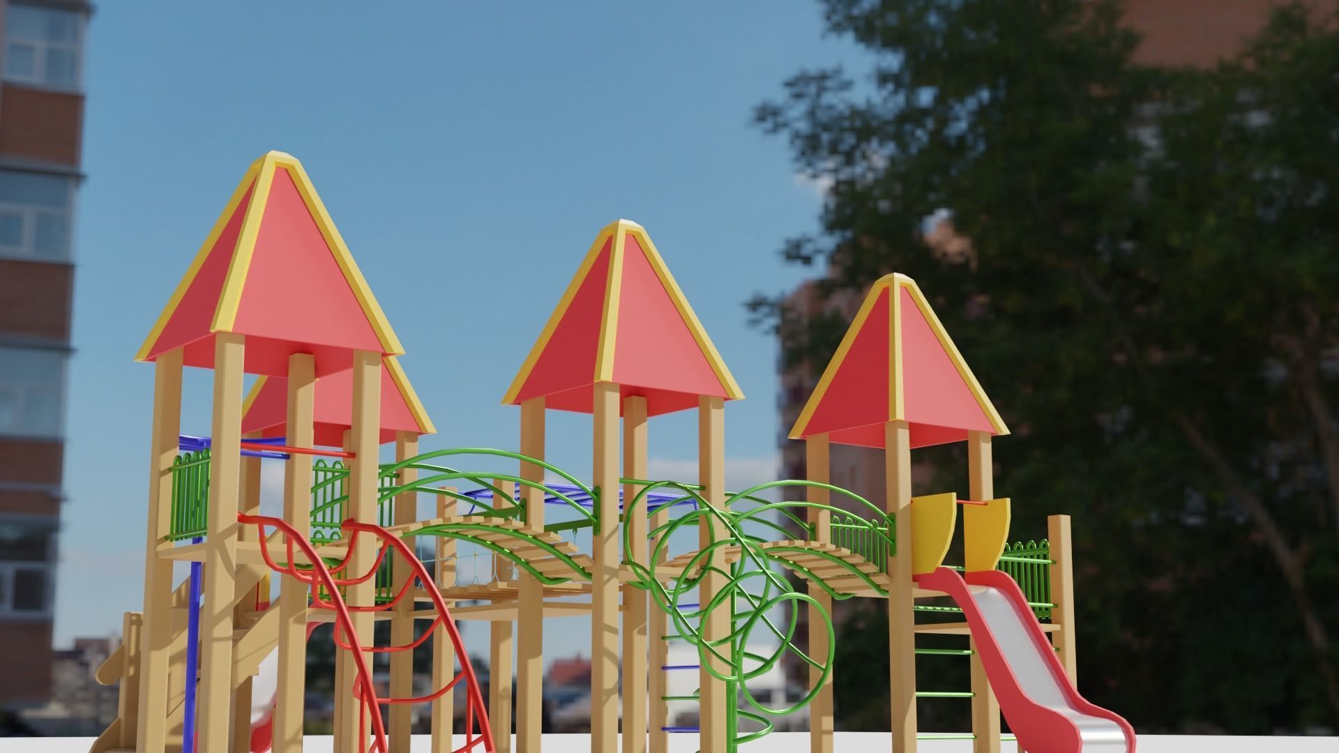 Low-Poly Playground in sky Low-poly 3D model_1