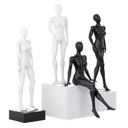 Two black and two white female mannequins in different poses 99