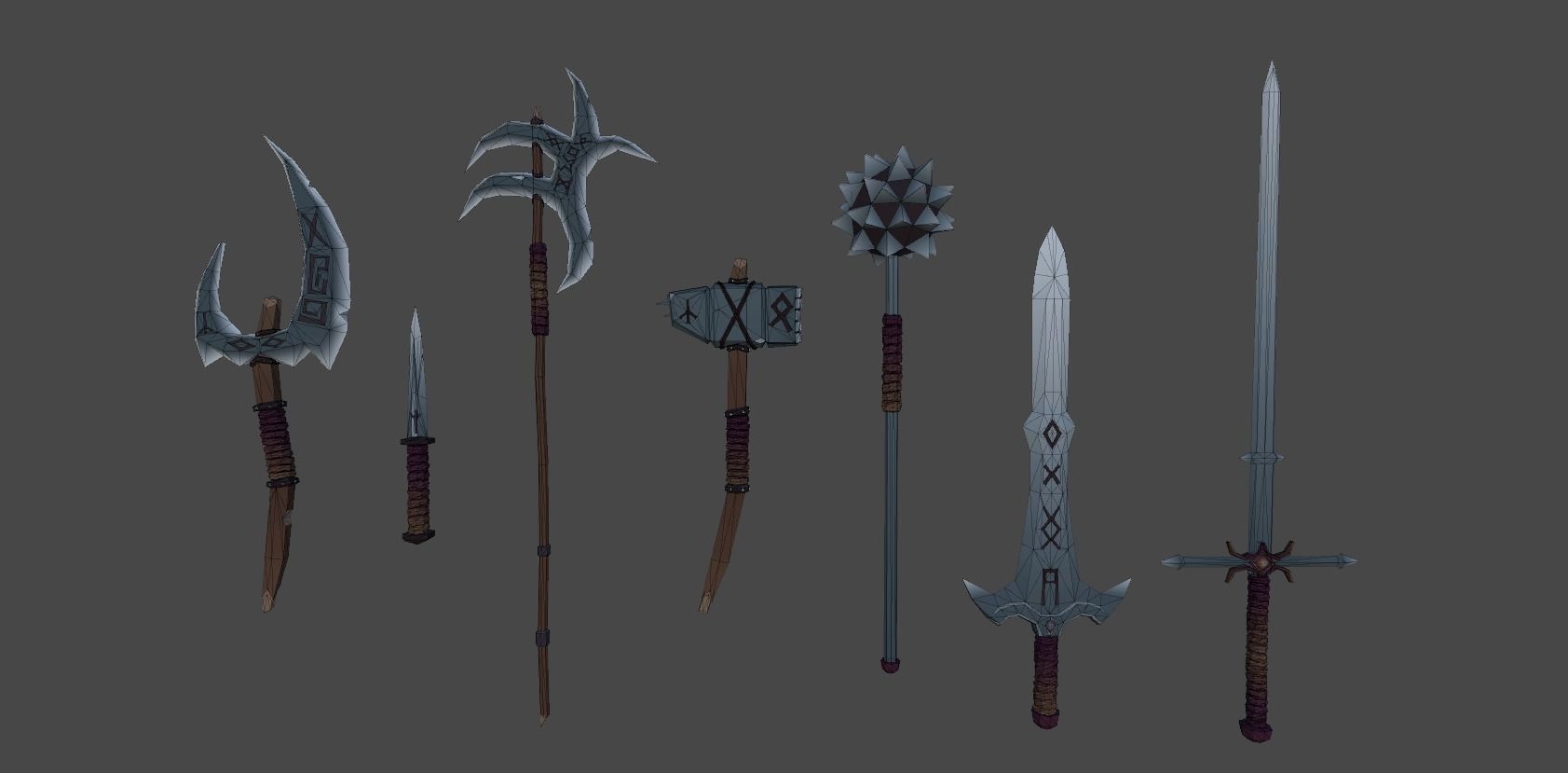 Low-Poly Rune Themed Weapons Pack Low-poly 3D model_2