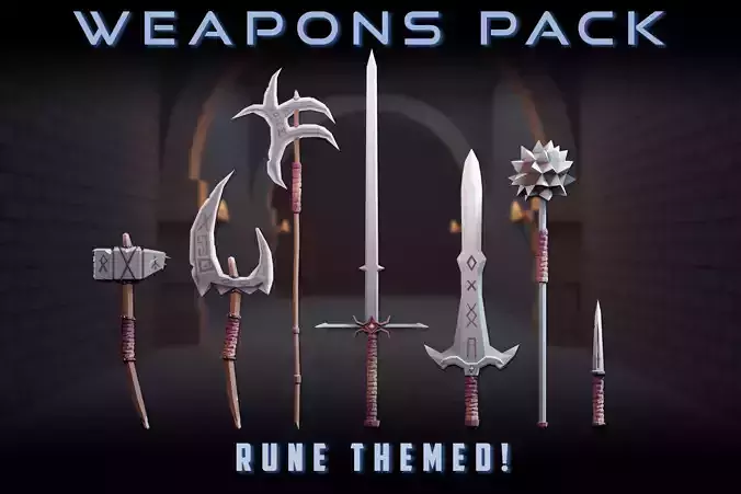 Low-Poly Rune Themed Weapons Pack