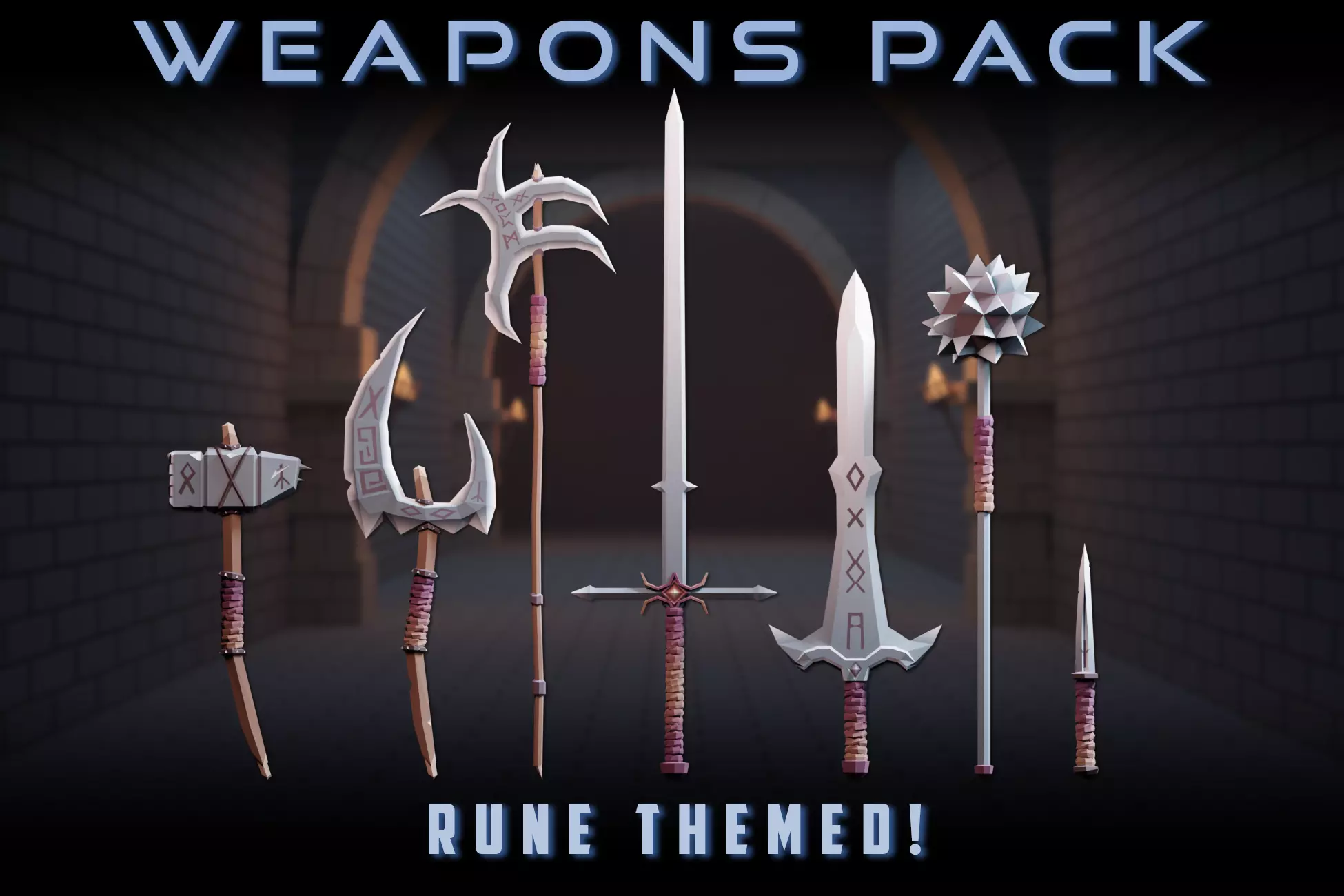 Low-Poly Rune Themed Weapons Pack Low-poly 3D model_0