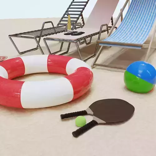 Beach Collection - Flip-Flops Deck Chair Rackets Life Buoy Towel 3D model