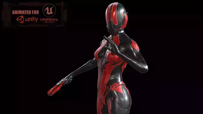 Cosmogirl humanoid robot Low-poly 3D model