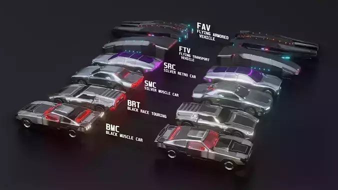 6 Low-Polly Futuristic PBR Vehicle Pack Low-poly 3D model