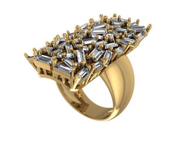 Baguette jewelry ring 3D print model_4