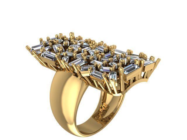 Baguette jewelry ring 3D print model_2