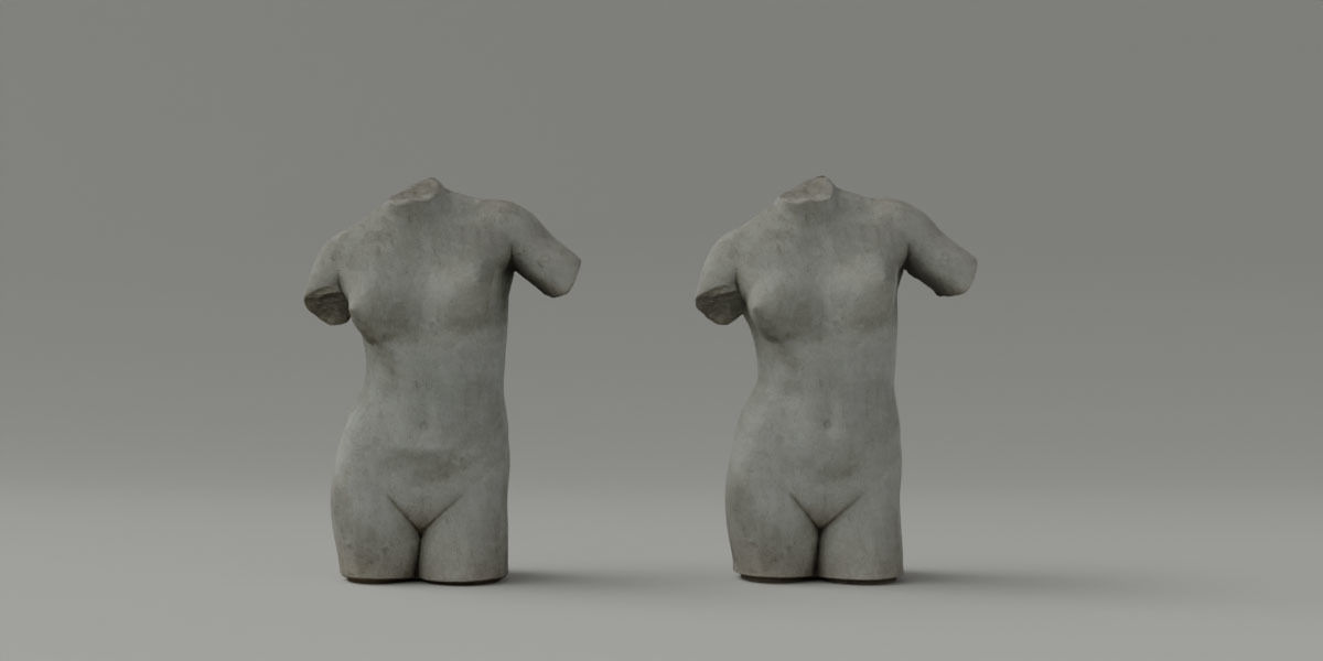 Photorealistic Female Torso Statue Low-poly 3D model_2