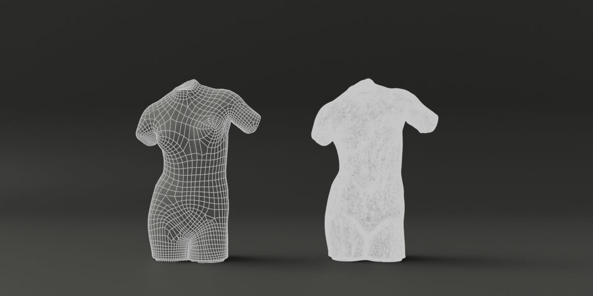 Photorealistic Female Torso Statue Low-poly 3D model_3