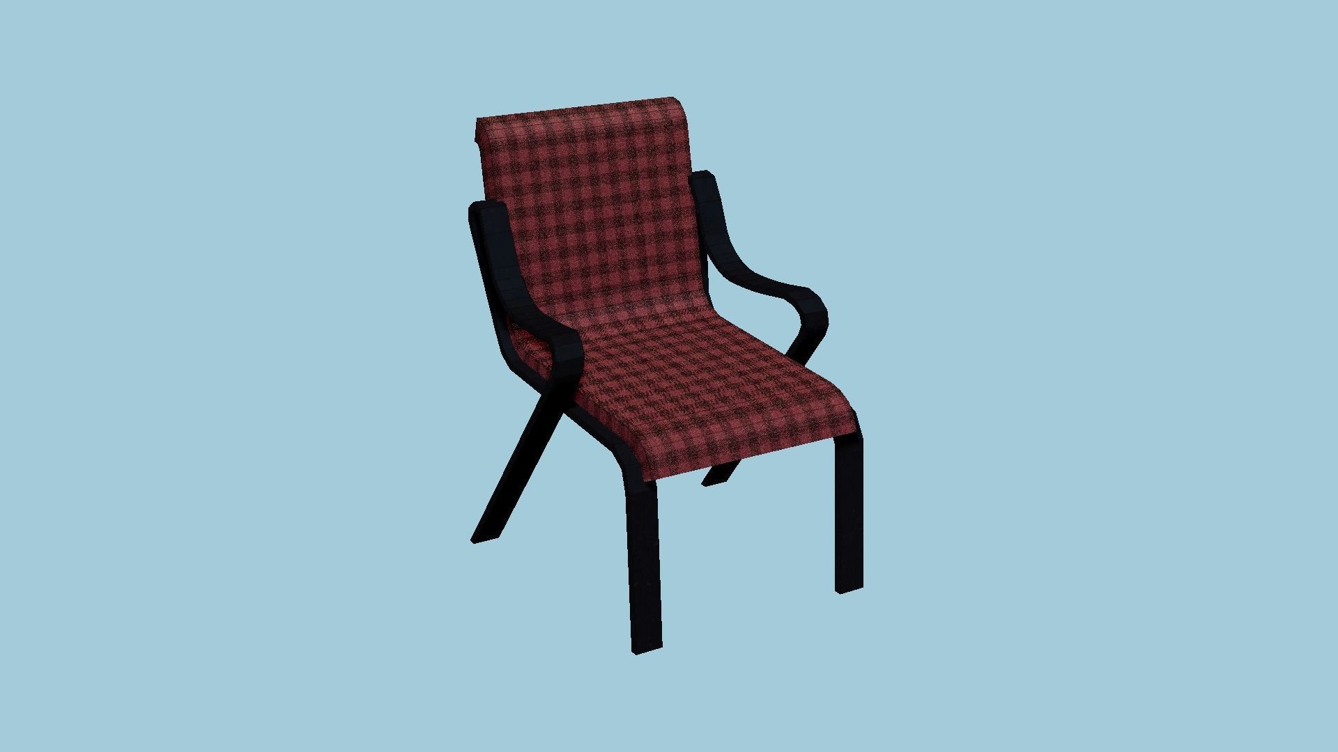 Red Plaid Armchair - Furniture Interior Design Low-poly 3D model_6