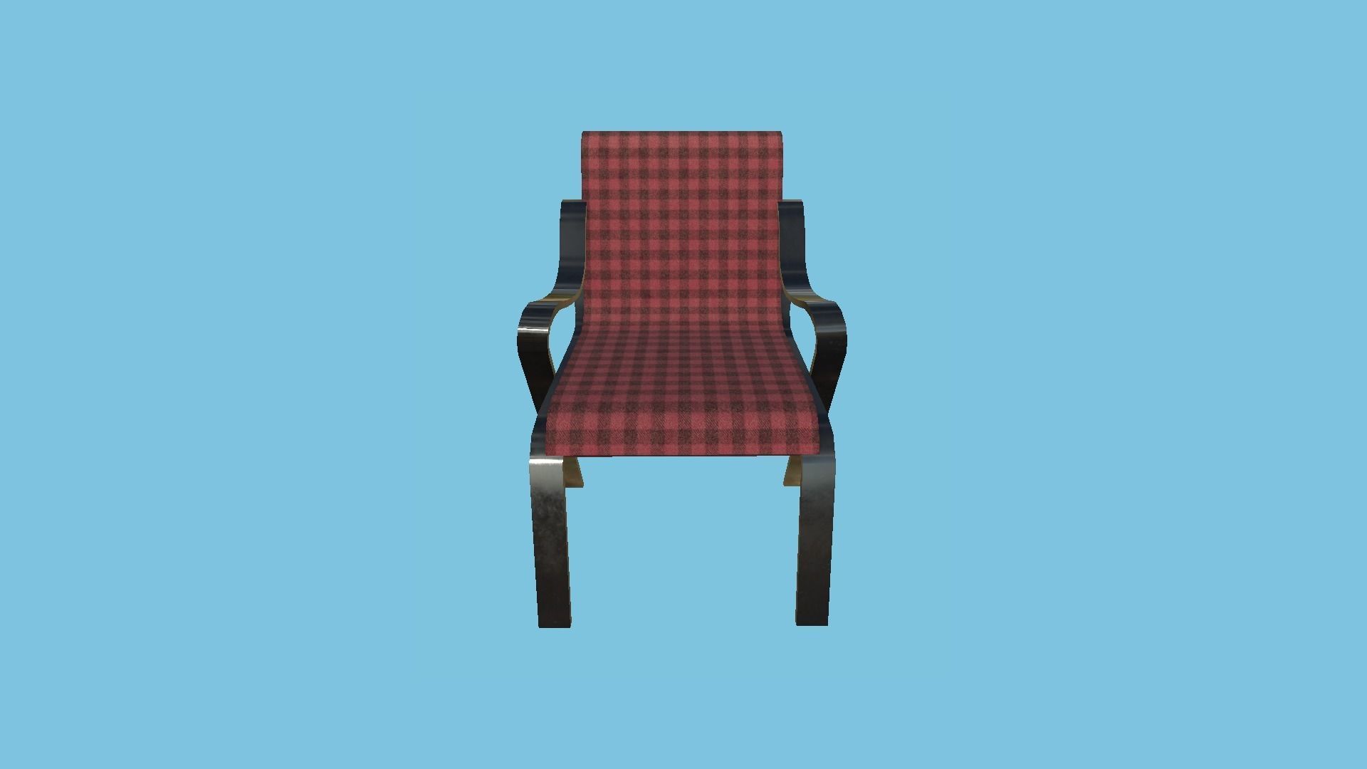 Red Plaid Armchair - Furniture Interior Design Low-poly 3D model_1