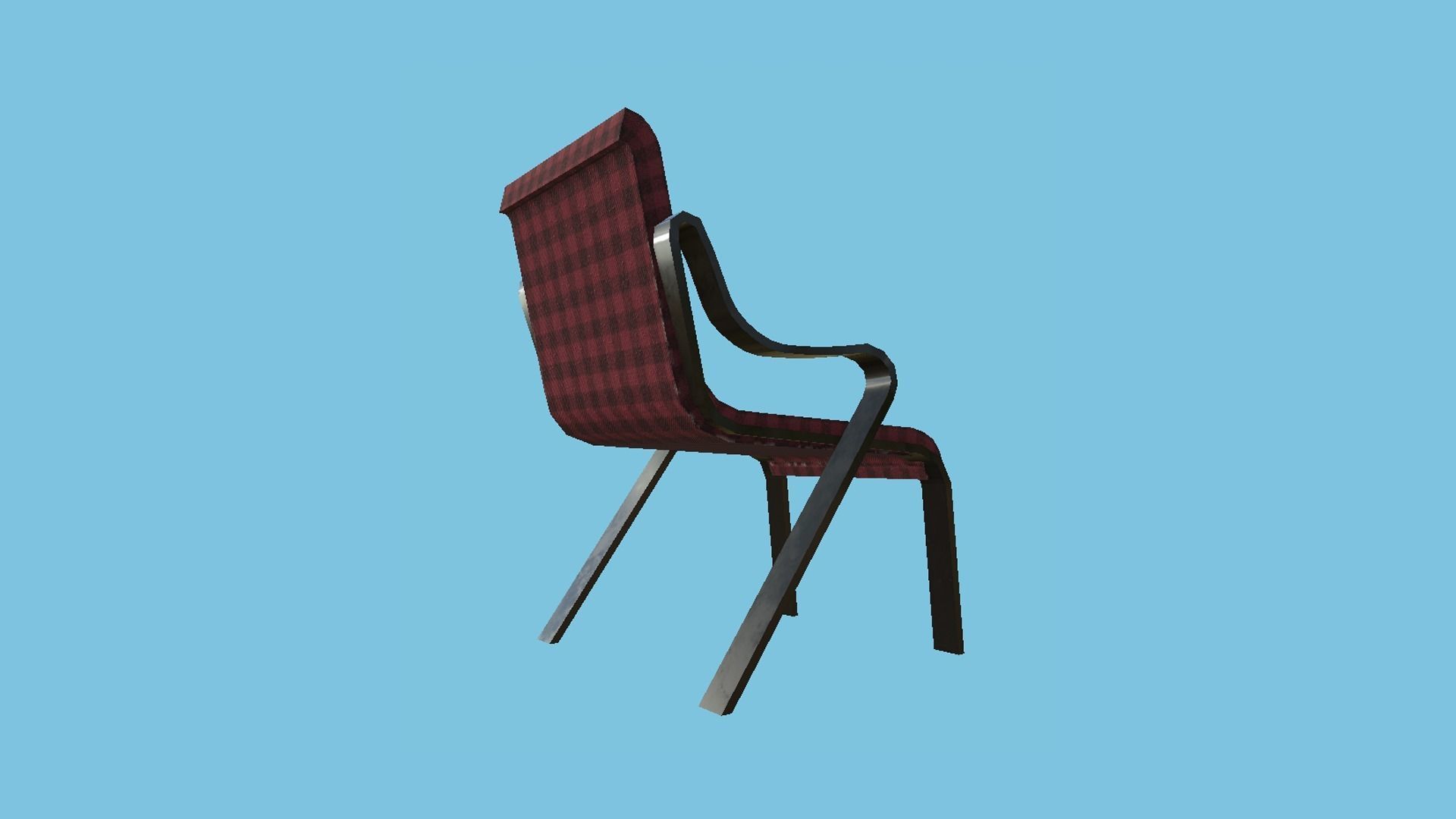 Red Plaid Armchair - Furniture Interior Design Low-poly 3D model_2