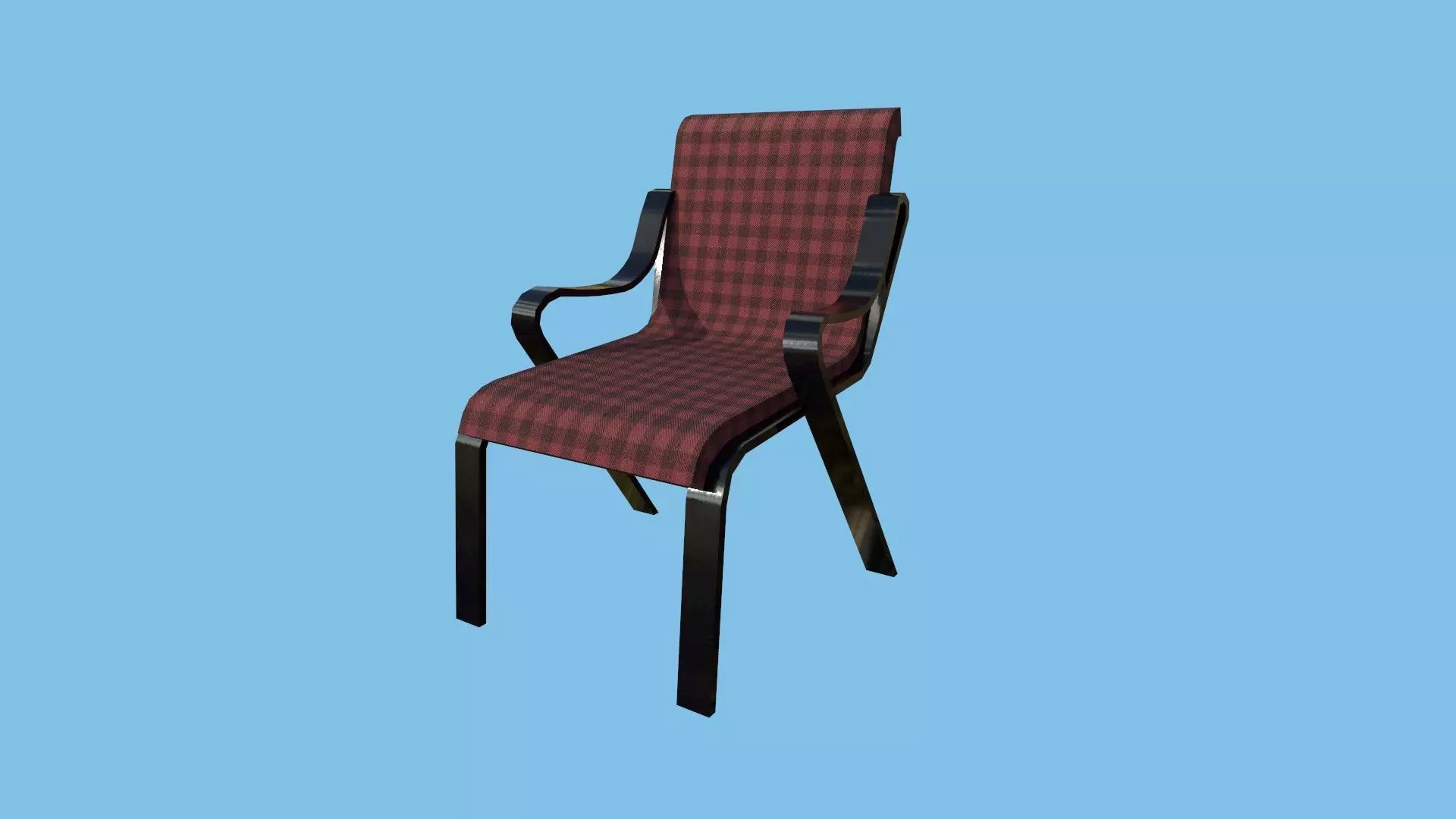 Red Plaid Armchair - Furniture Interior Design Low-poly 3D model_0