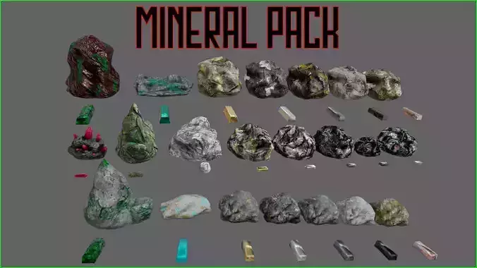 Ores and ingots pack Low-poly 3D model