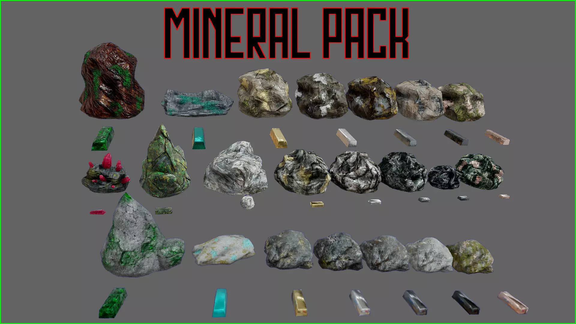 Ores and ingots pack Low-poly 3D model_0