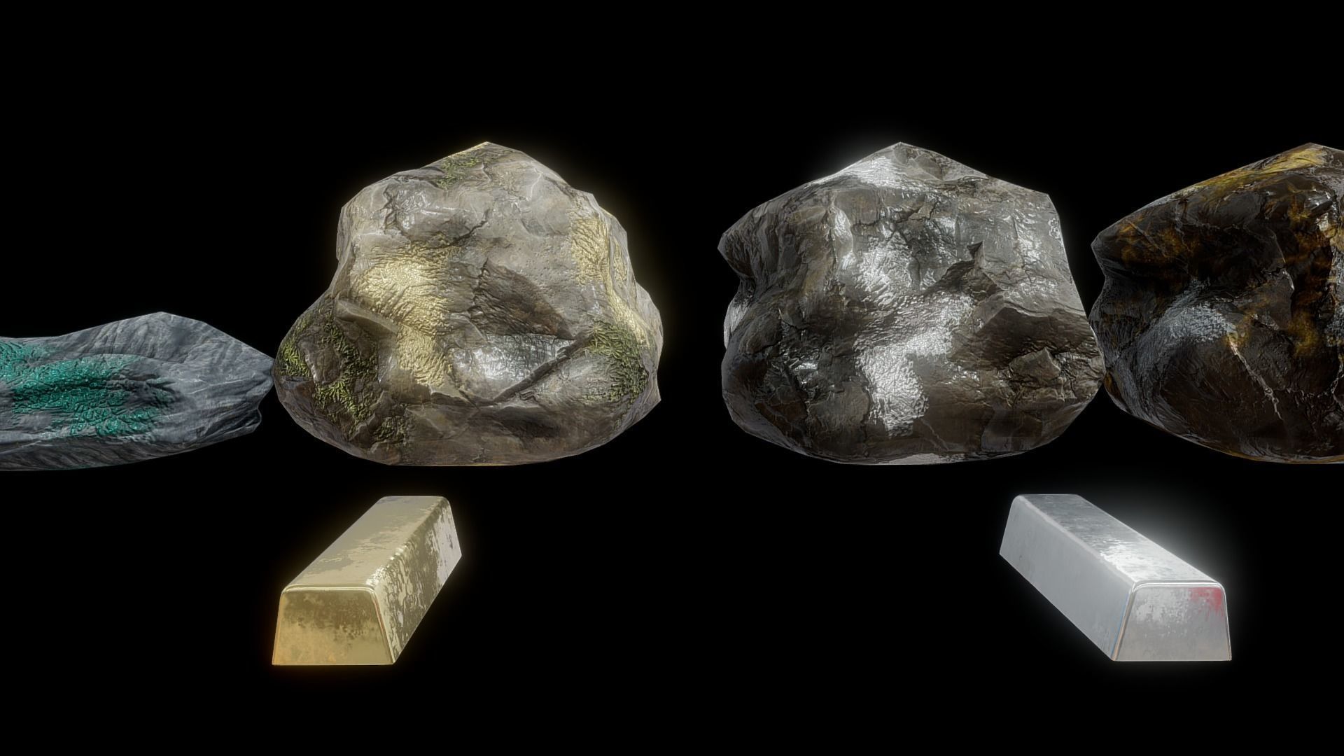 Ores and ingots pack Low-poly 3D model_10