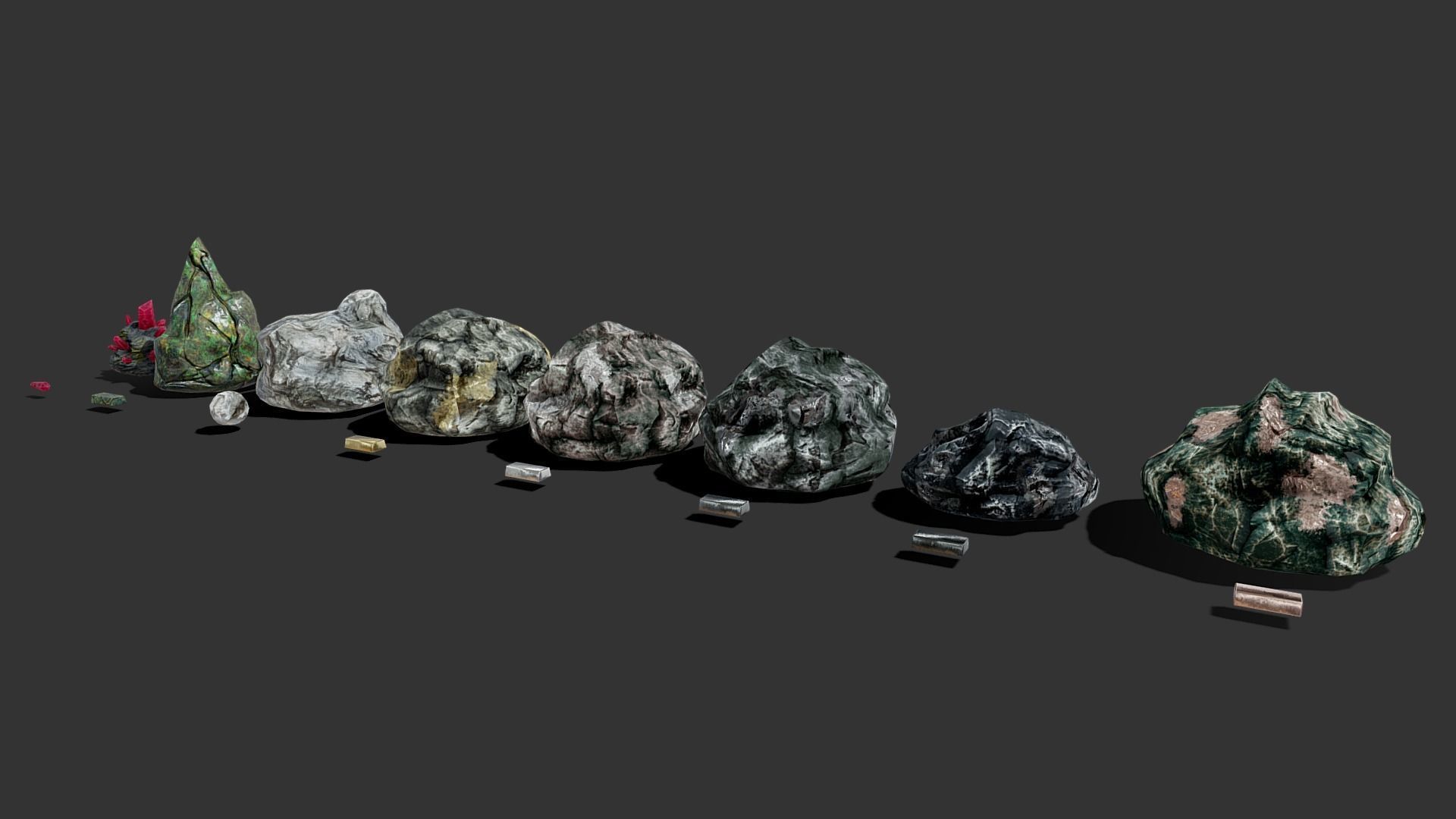 Ores and ingots pack Low-poly 3D model_2