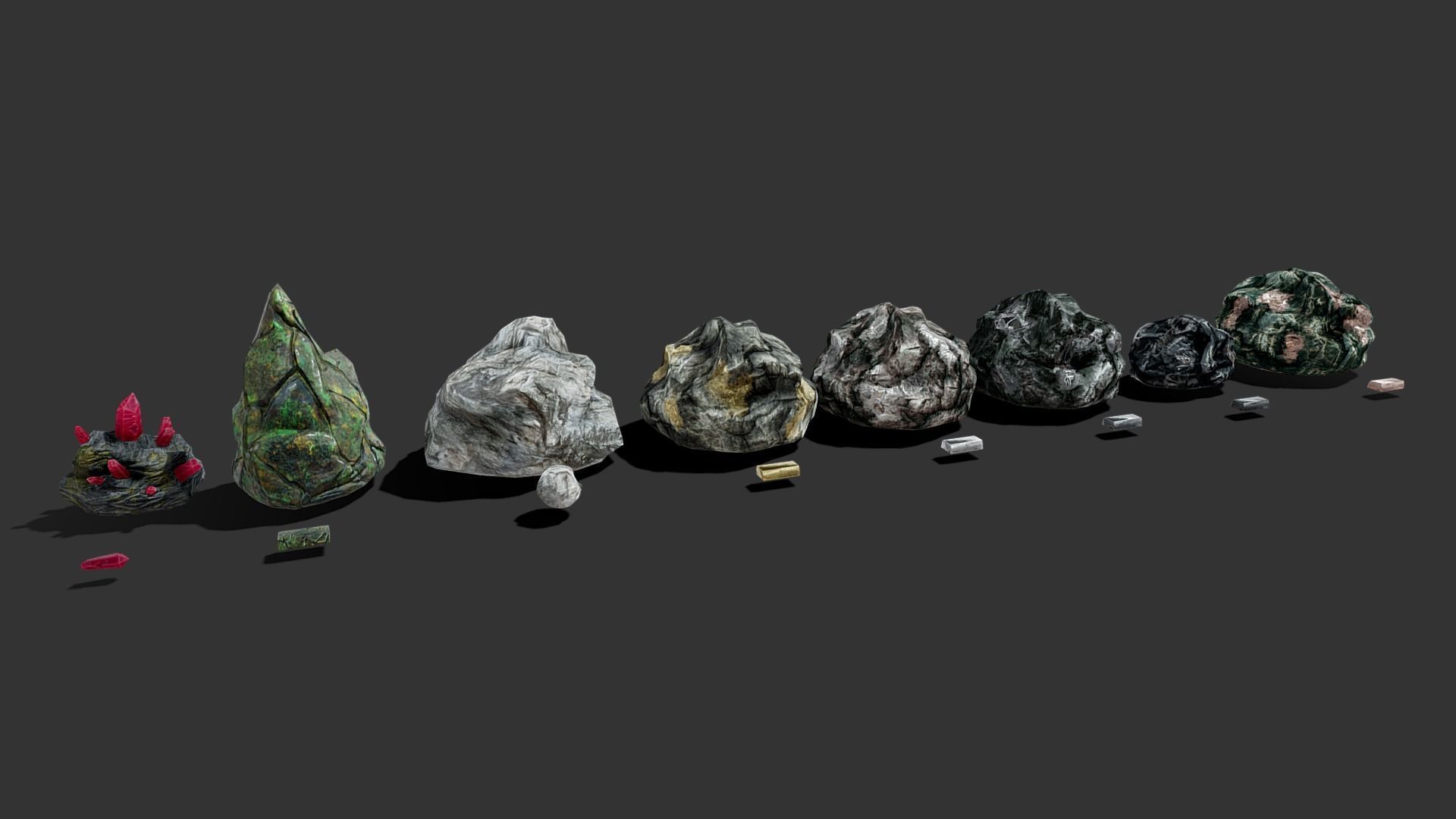Ores and ingots pack Low-poly 3D model_1